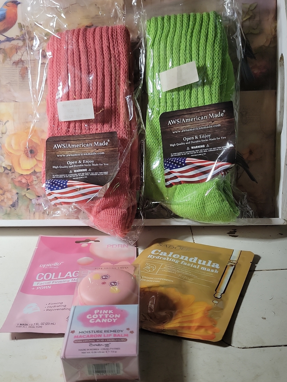 Scrunchie Socks -self Care Bundle. Green and Coral (2-Pack)